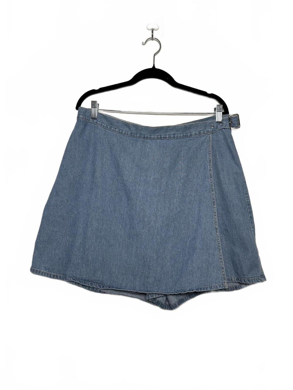 Vintage 90s Light Blue Denim Skort with Side Buckle Detail